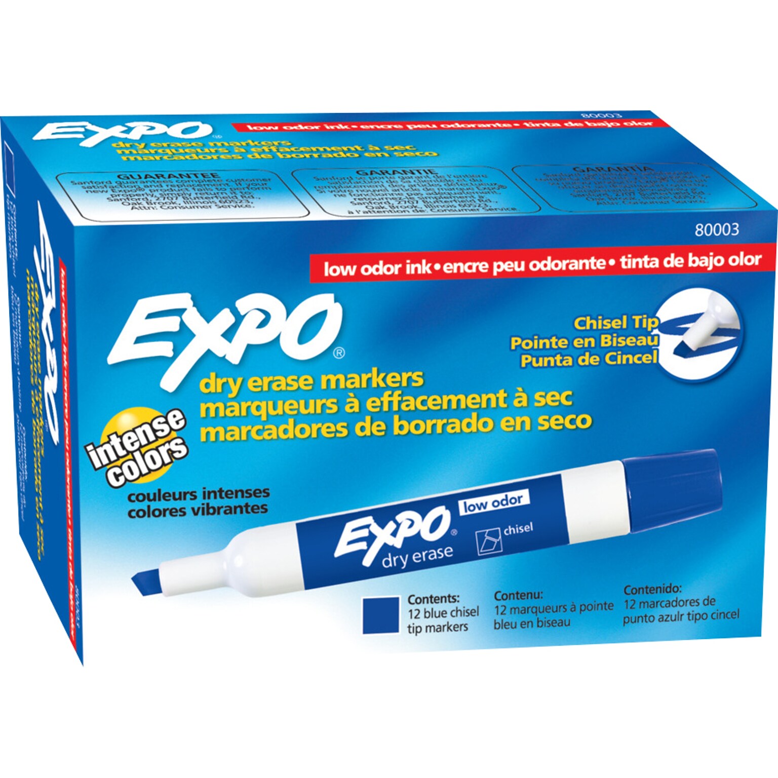Expo Tank Dry Erase Markers, Chisel Tip, Blue, 12/Pack (80003)