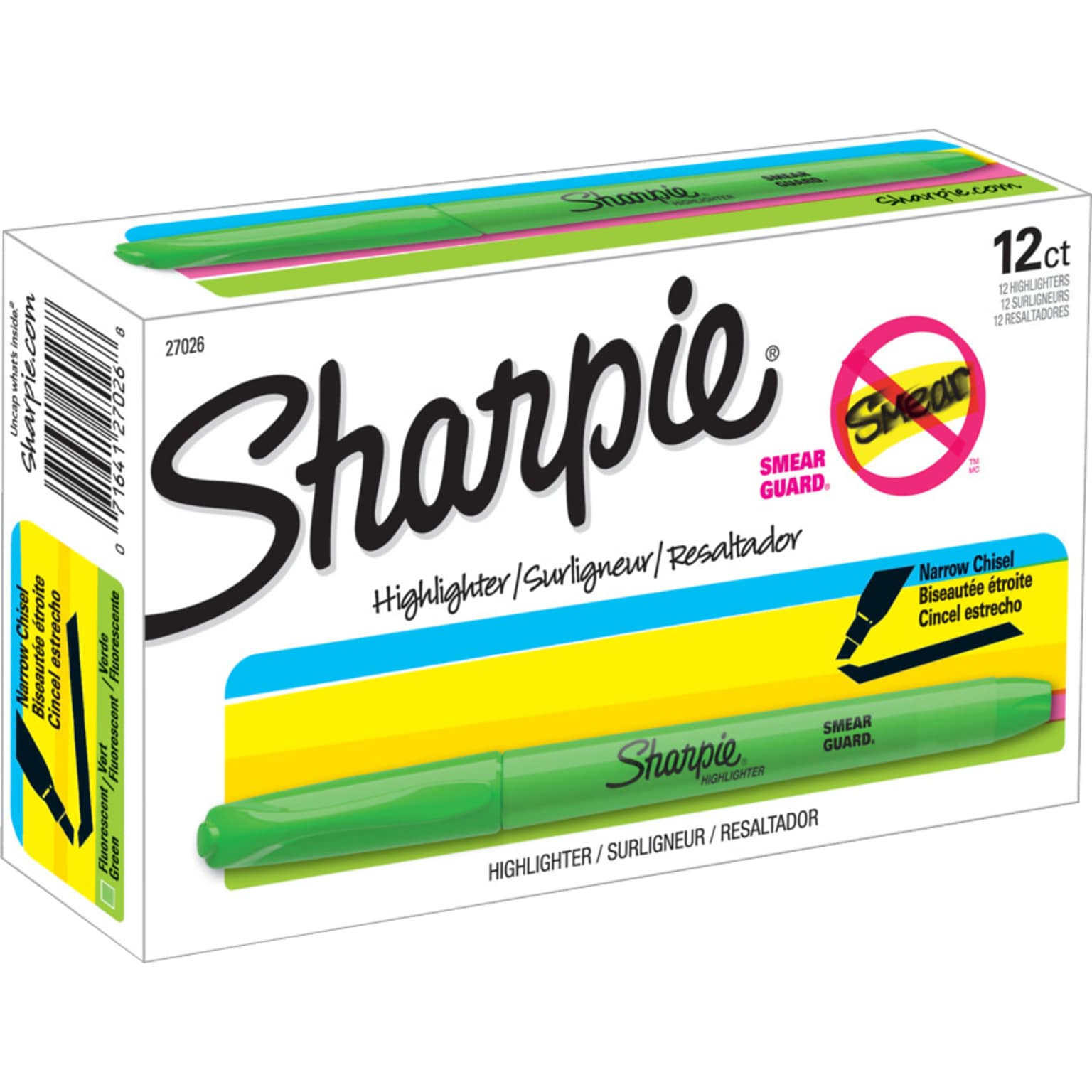 Sharpie Pocket Stick Highlighter, Chisel Tip, Fluorescent Green, Dozen (27026)