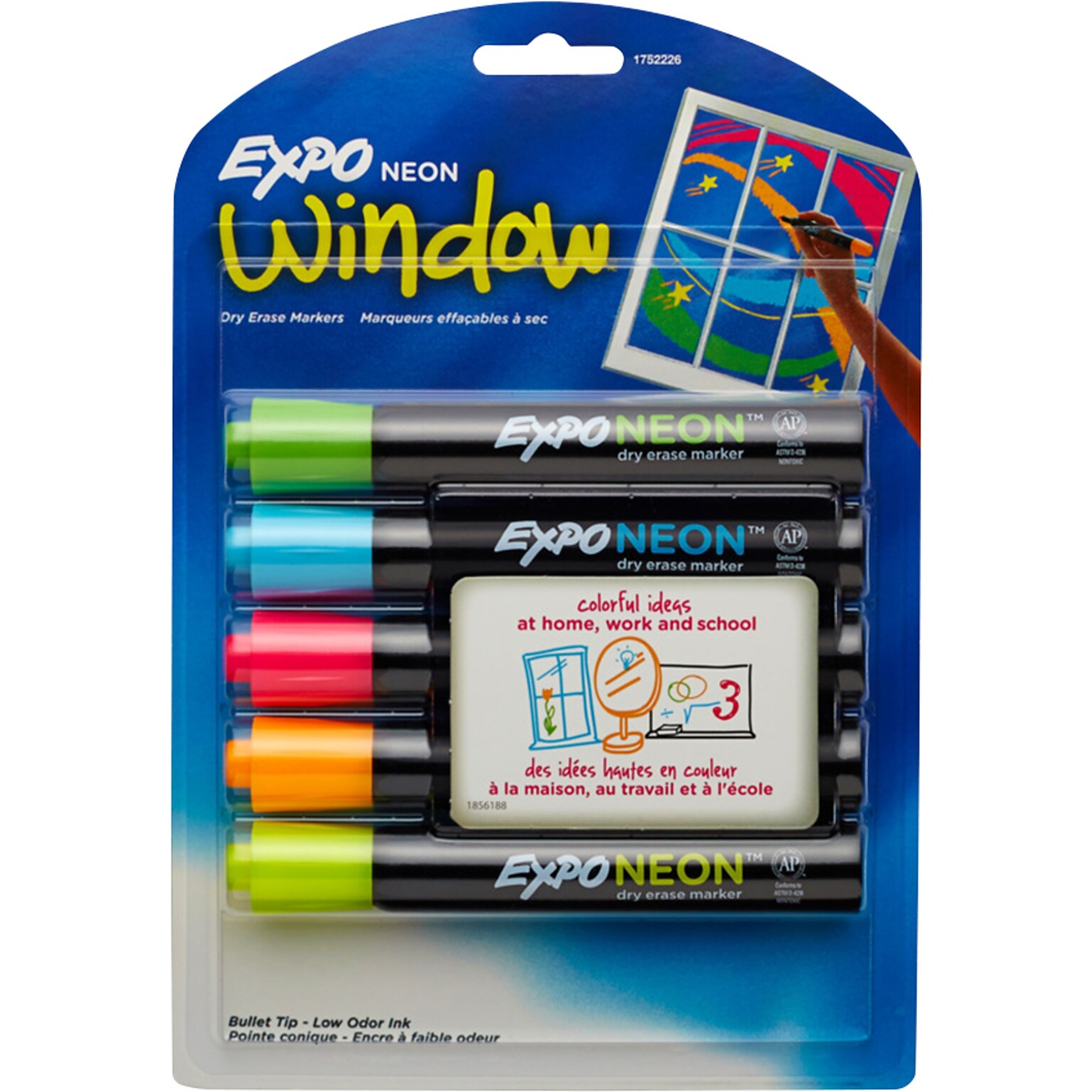 Expo Neon Window Dry Erase Markers, Bullet Tip, Assorted, 5/Pack (1752226)