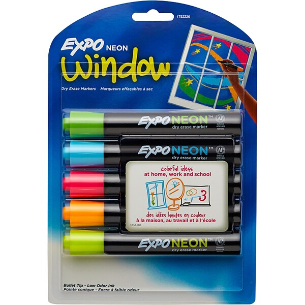 Marker Set, Dry Erase, Tube Type, Bullet Tip, 4 Colors