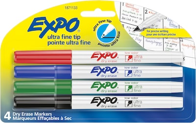 Expo 86661 Low-Odor Dry Erase Markers, Fine Point, Black, 4-Count