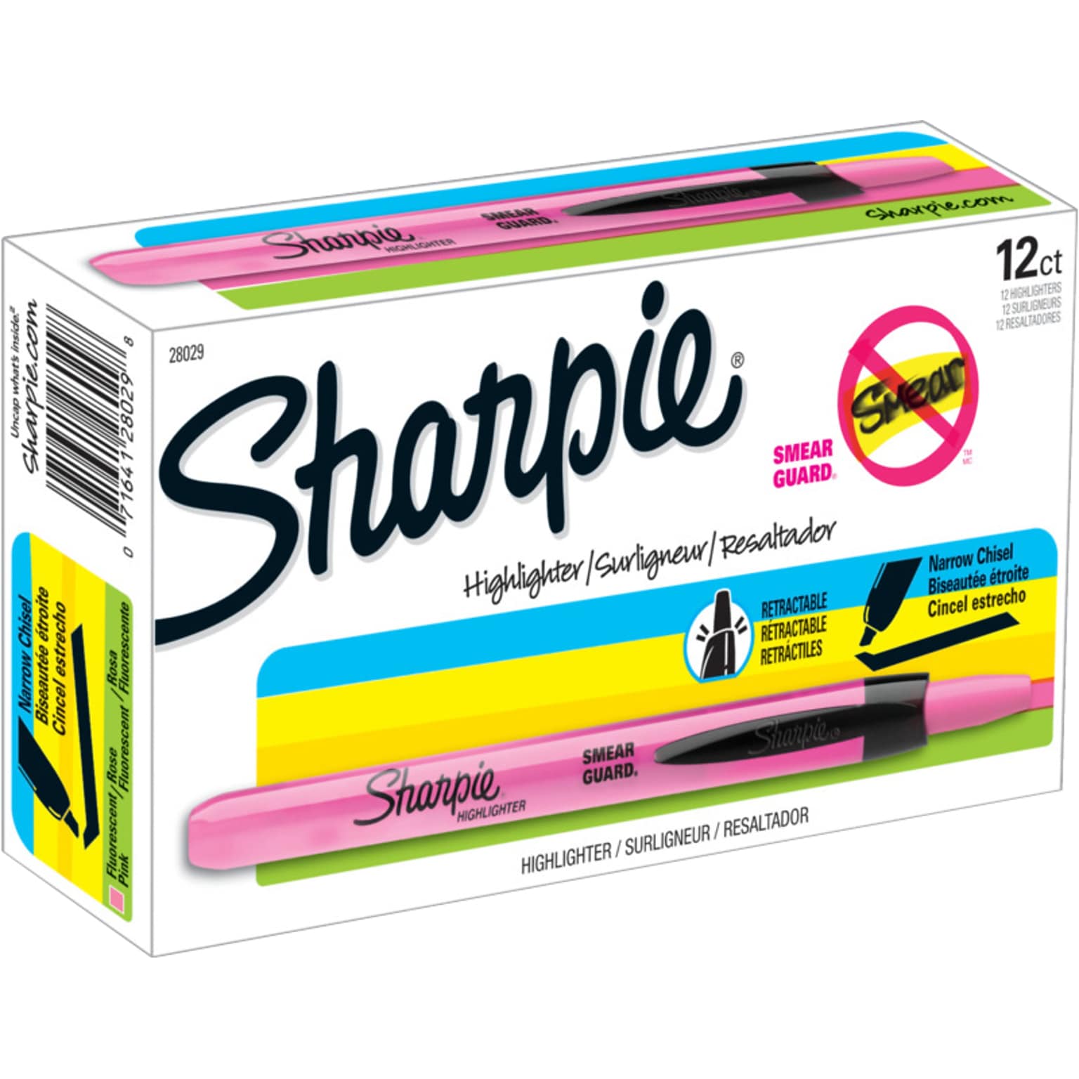 Sharpie Retractable Highlighter, Chisel Tip, Fluorescent Pink, Dozen (28029)