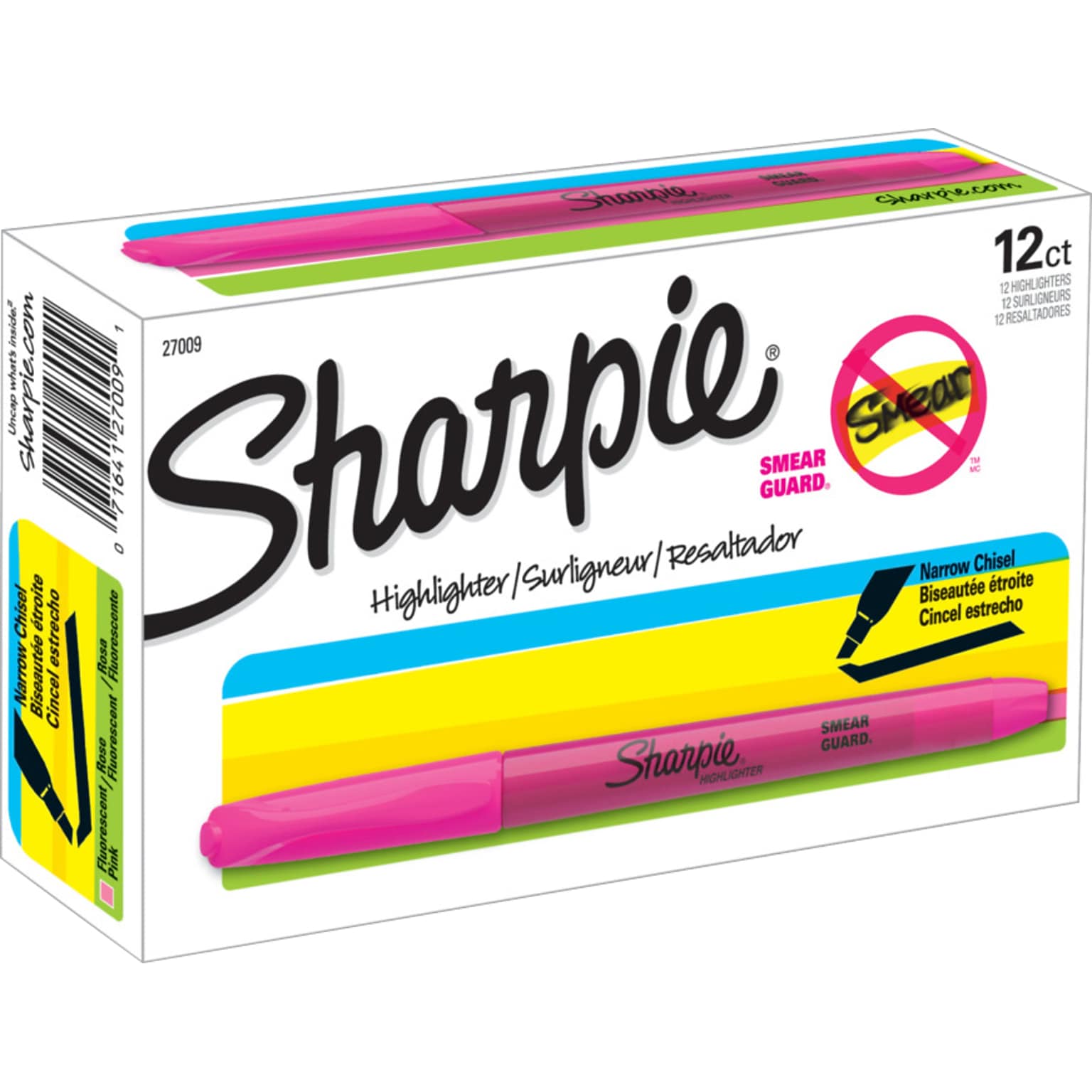 Sharpie Pocket Stick Highlighters, Chisel Tip, Flourescent Pink, Dozen (27009)