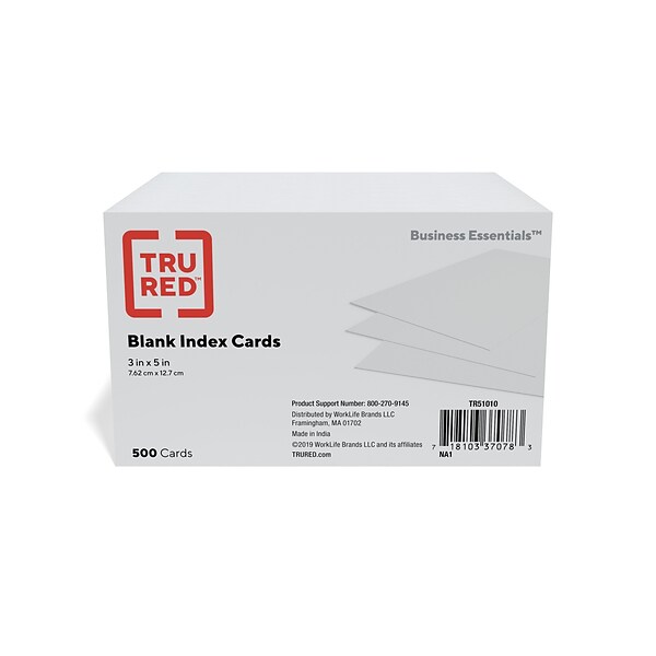 Staples 3" x 5" Index Cards, Blank, White, 500/Pack (TR51010)