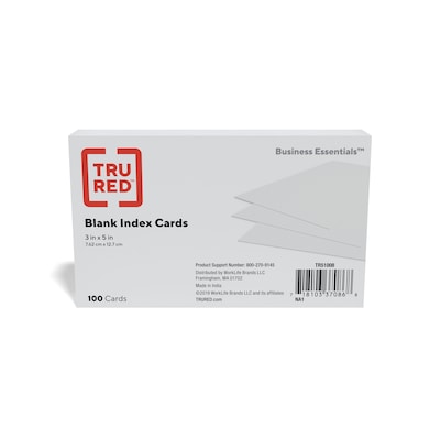 Staples® Index Cards, 3 x 5, White, 100 Cards/Pack (ST51008-CC)