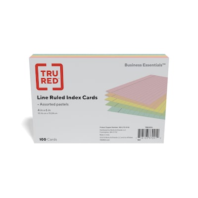 TRU RED™ 4 x 6 Index Cards, Lined, Assorted Colors, 100/Pack (TR51015)