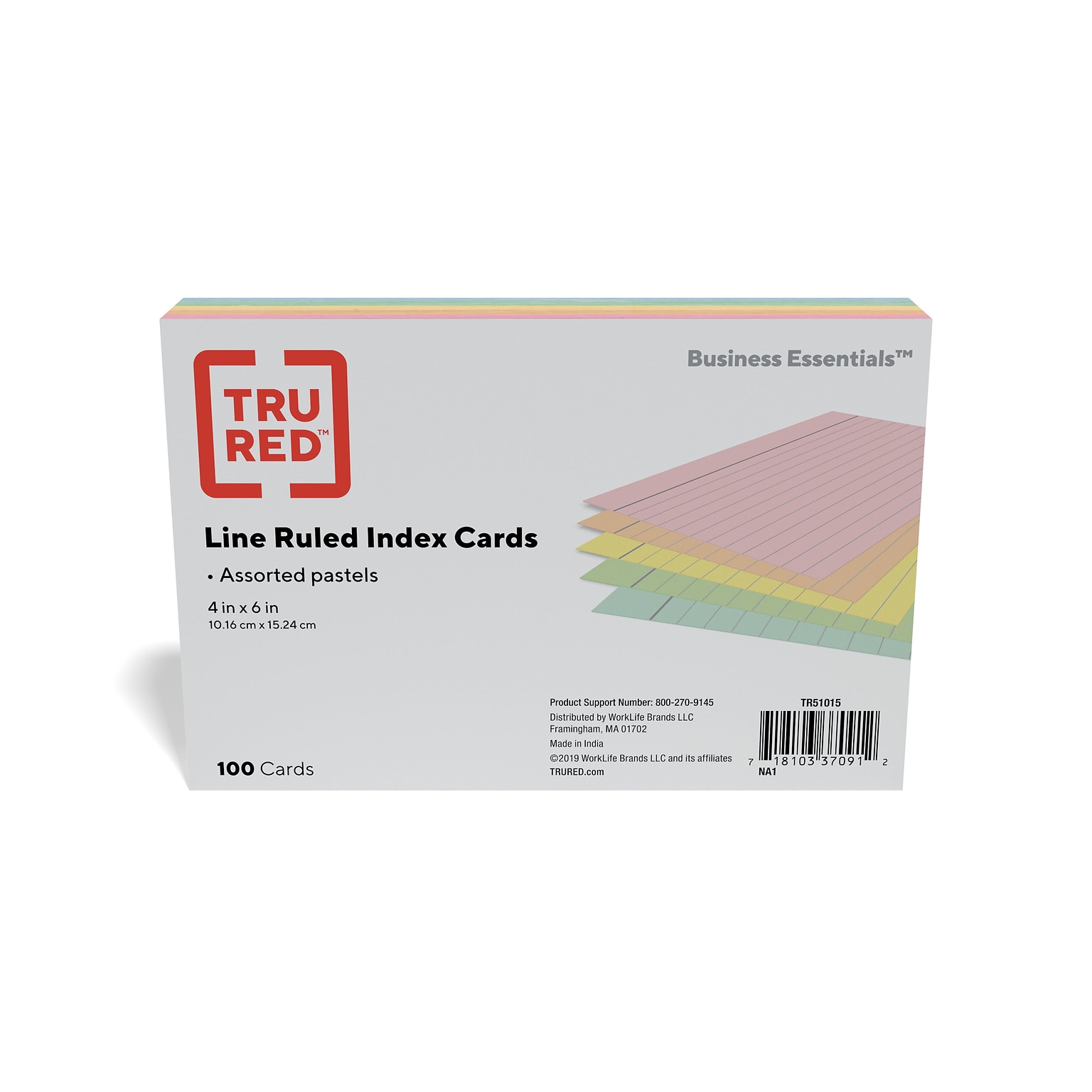 TRU RED™ 4 x 6 Index Cards, Lined, Assorted Colors, 100/Pack (TR51015)