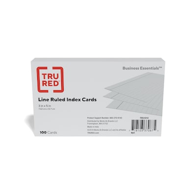 TRU RED™ 3 x 5 Index Cards, Lined, Gray, 100/Pack (TR51014)