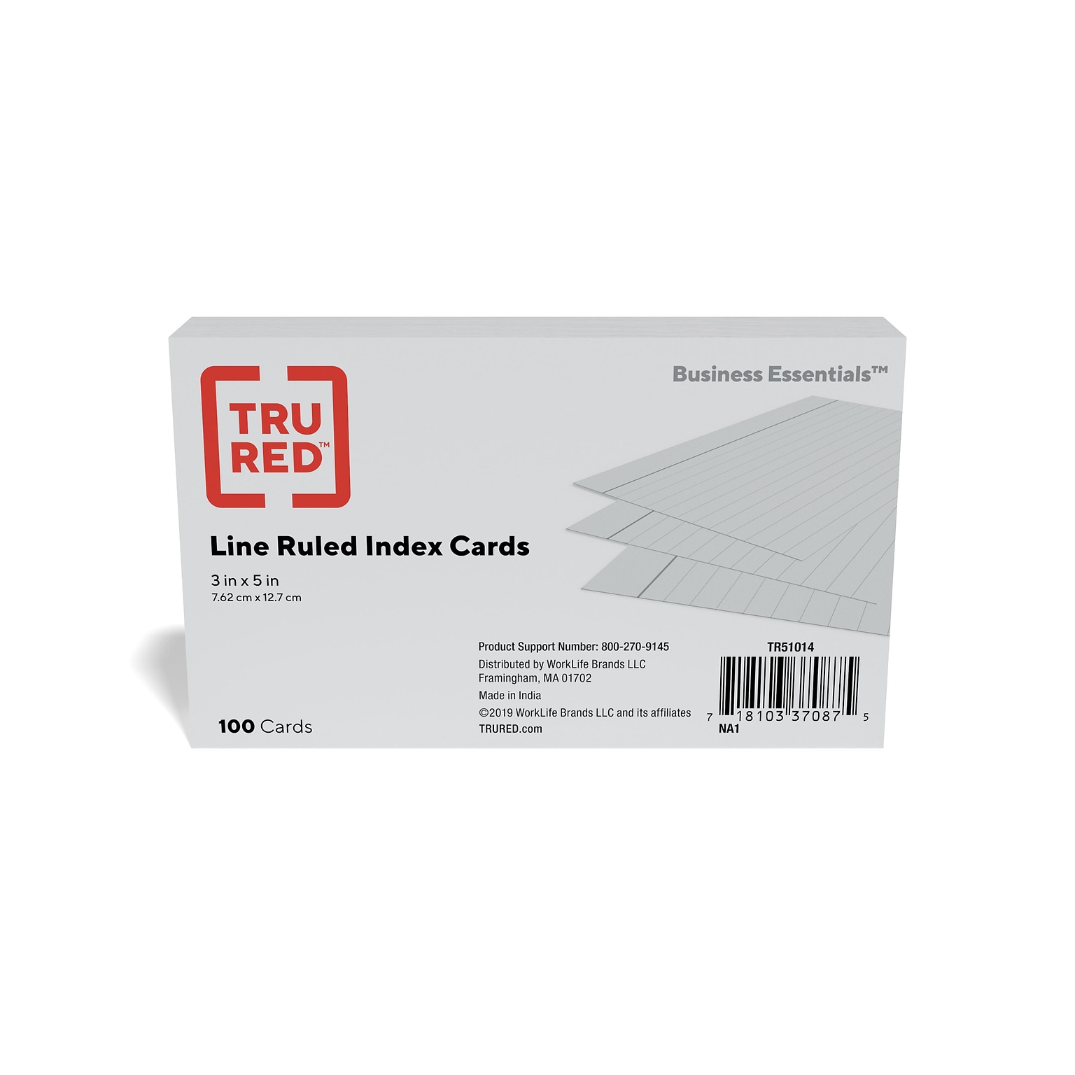 TRU RED™ 3 x 5 Index Cards, Lined, Gray, 100/Pack (TR51014)