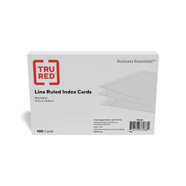 Staples 4 x 6 Index Cards, Lined, White, 100/Pack (TR51001)