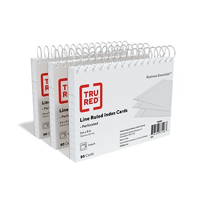 TRU RED™ 3 x 5 Index Cards, Lined, White, 50 Cards/Pack, 3 Pack/Carton (TR50991)