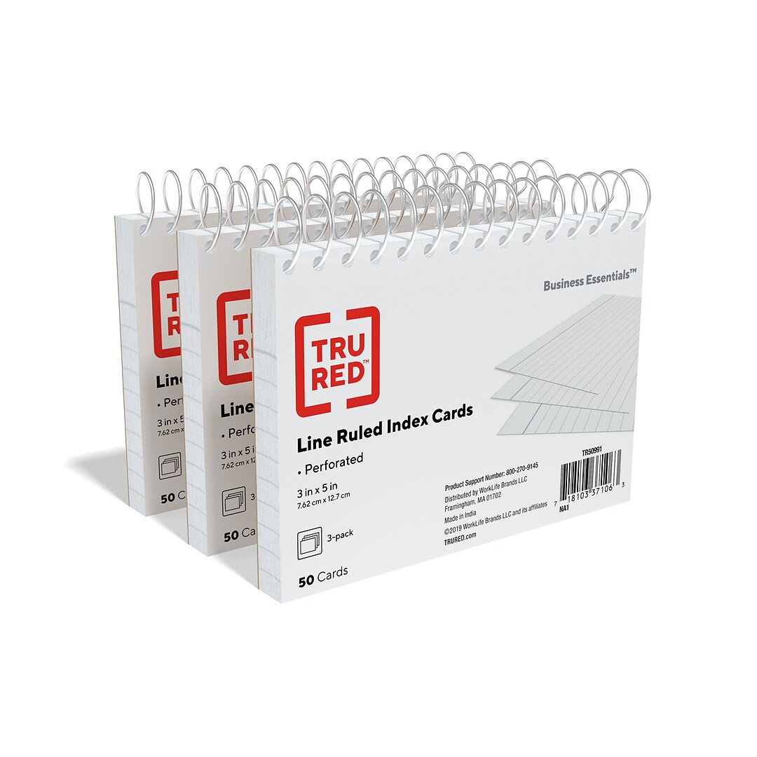 TRU RED™ 3" x 5" Index Cards, Lined, White, 50 Cards/Pack, 3 Pack/Carton  (TR50991) | Quill.com