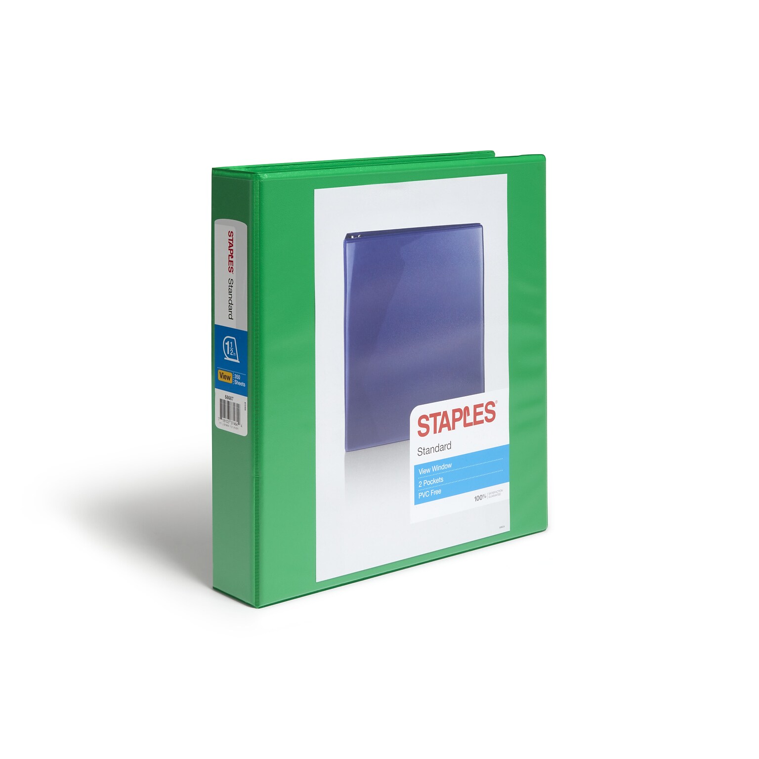 Staples® Standard 1.5" 3 Ring View Binder with DRings, Green (58652