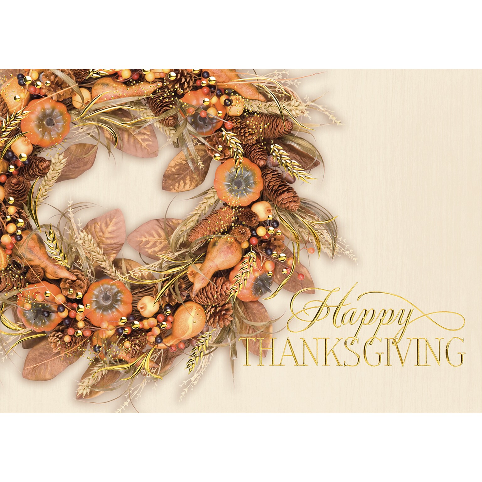 Custom Happy Thanksgiving Wreath Cards, with Envelopes, 7-7/8 x 5-5/8, 25 Cards per Set