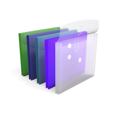 TRU RED™ Plastic Filing Envelopes with Button & String Closure, Letter Size, Assorted Colors, 5/Pack (TR10782)
