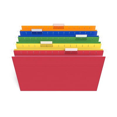 Staples Heavy Duty Hanging File Folders, 1/5-Cut Tab, Legal Size, Assorted Colors, 25/Box (345001)