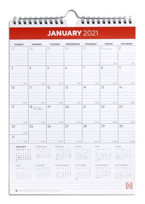 2021 TRU RED™ 11 x 8 Wall Calendar, Black/Red/White (TR53922-21)