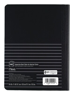 Mead Square Deal 1-Subject Composition Notebooks, 7.5" x 9.75", Wide Ruled, 100 Sheets, Black (09920)