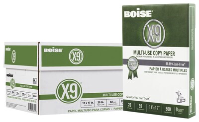 Boise X-9 8.5 x 14 Laser Paper, 20 lbs., 92 Brightness, 500 Sheets/Ream, 2500 Sheets/Carton (OX9007)