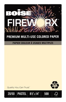 Boise FIREWORX Premium Multi-Use Colored Paper, 20 lbs., 8.5 x 14, Flashing Ivory, 500 Sheets/Ream (MP2204IY)