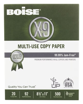 Boise X-9 8.5" x 11" Multipurpose Paper, 20 lbs., 92 Brightness, 500 Sheets/Ream, 5 Reams/Carton (CASOX9001JR)