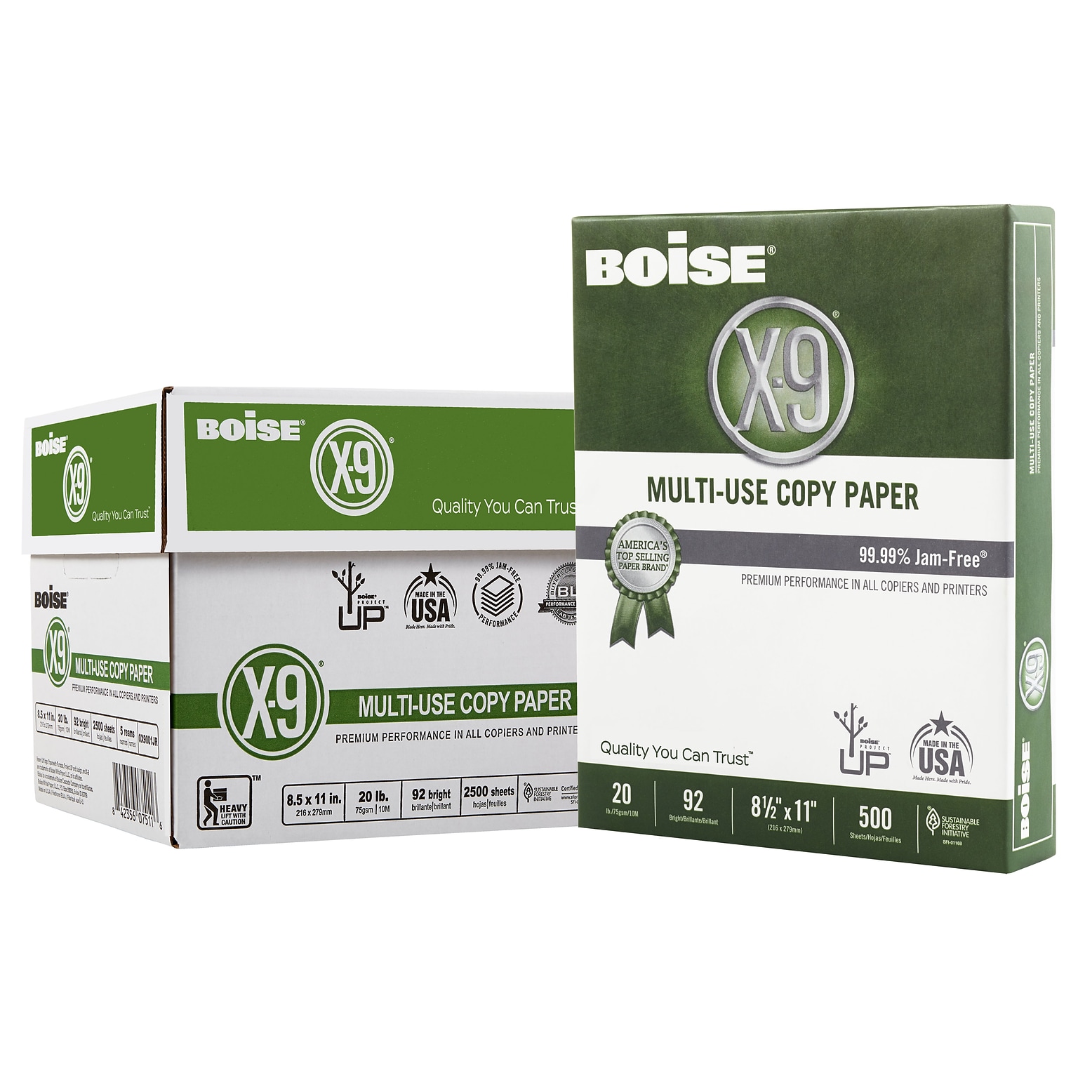 Boise X-9 8.5 x 11 Multipurpose Paper, 20 lbs., 92 Brightness, 500 Sheets/Ream, 5 Reams/Carton (CASOX9001JR)
