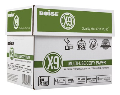 Boise X-9 8.5" x 11" Multipurpose Paper, 20 lbs., 92 Brightness, 500 Sheets/Ream, 5 Reams/Carton (CASOX9001JR)