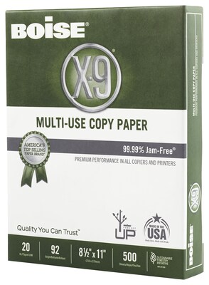 Boise X-9 8.5" x 11" Multipurpose Paper, 20 lbs., 92 Brightness, 500 Sheets/Ream, 5 Reams/Carton (CASOX9001JR)