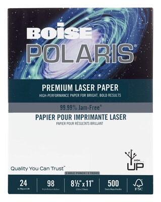 Boise POLARIS 8.5 x 11 3-Hole Laser Paper, 24 lbs., 98 Brightness, 500 Sheets/Ream (CASBPL0111P)