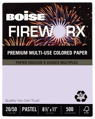 Boise Fireworx 8.5 x 11 Multipurpose Paper, 20 lbs., Luminous Lavendar, 500 Sheets/Ream (CASMP2201LV)