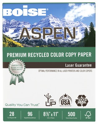 Boise ASPEN 8.5 x 11 Copy Paper, 28 lbs., 96 Brightness, 500 Sheets/Ream (CASACC2811)