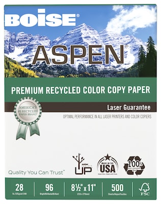 Boise ASPEN 8.5 x 11 Copy Paper, 28 lbs., 96 Brightness, 500 Sheets/Ream (CASACC2811)