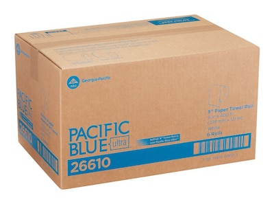 Pacific Blue Ultra Hardwound Paper Towels, 1-ply, 400 ft./Roll, 6 Rolls/Carton (26610)