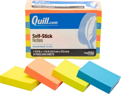 Quill Brand® Flat Notes 1-1/2 x 2 Neon Colors, 100 sheets/24 Pads (7152F24NE)