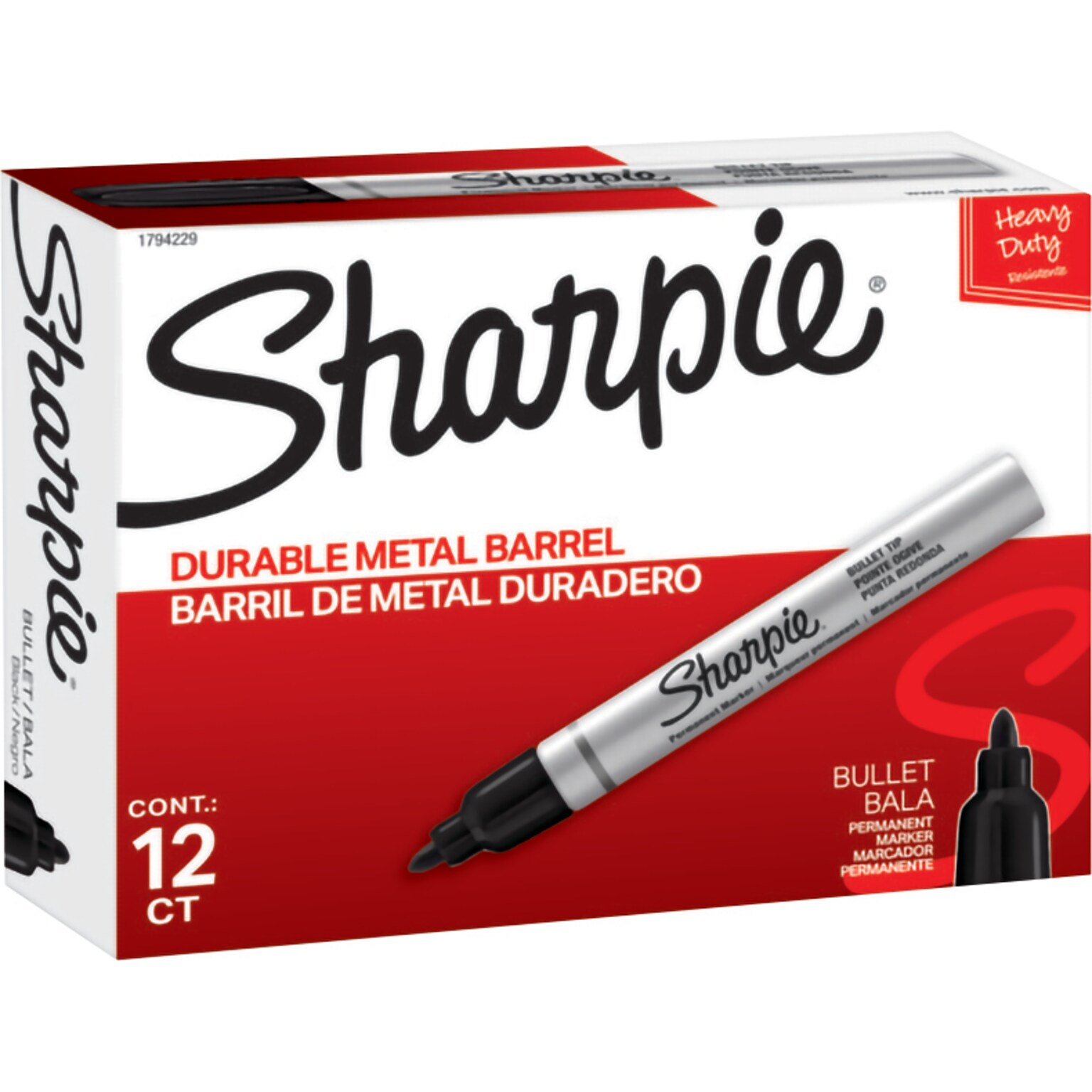 Sharpie Permanent Markers, Bullet Tip, Black, 12/Pack (1794229)