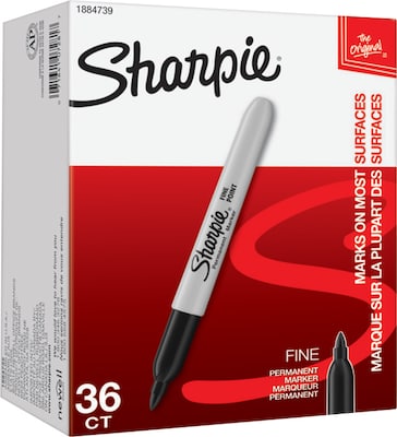 Sharpie Permanent Marker, Fine Tip, Black, 36/Pack (1884739)