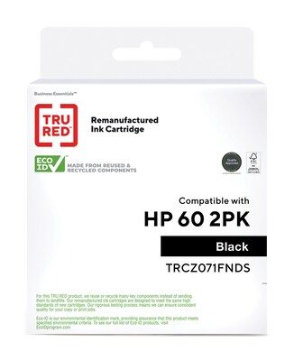 TRU RED™ Remanufactured Black Standard Yield Ink Cartridge Replacement for HP 60 (CZ071FN), 2/Pack