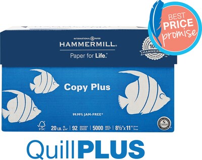 QuillPLUS Hammermill Copy Plus 8.5 x 11, Copy Paper 20 lbs., 92 Brightness, 500 Sheets/Ream, 10 Reams/Carton (105007)