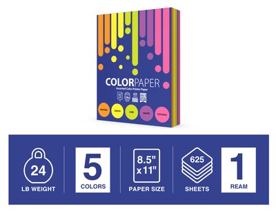 Domtar Colored Printer Paper, 24 lbs., 8.5 x 11, Assorted, 625 Sheets/Ream (4045)