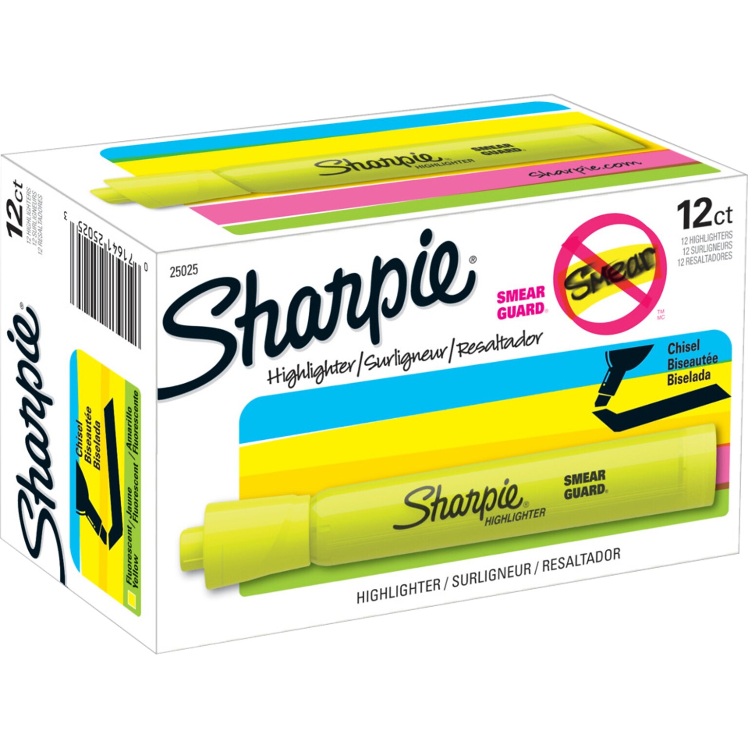 Sharpie Tank Highlighter, Chisel Tip, Fluorescent Yellow, Dozen (25025)