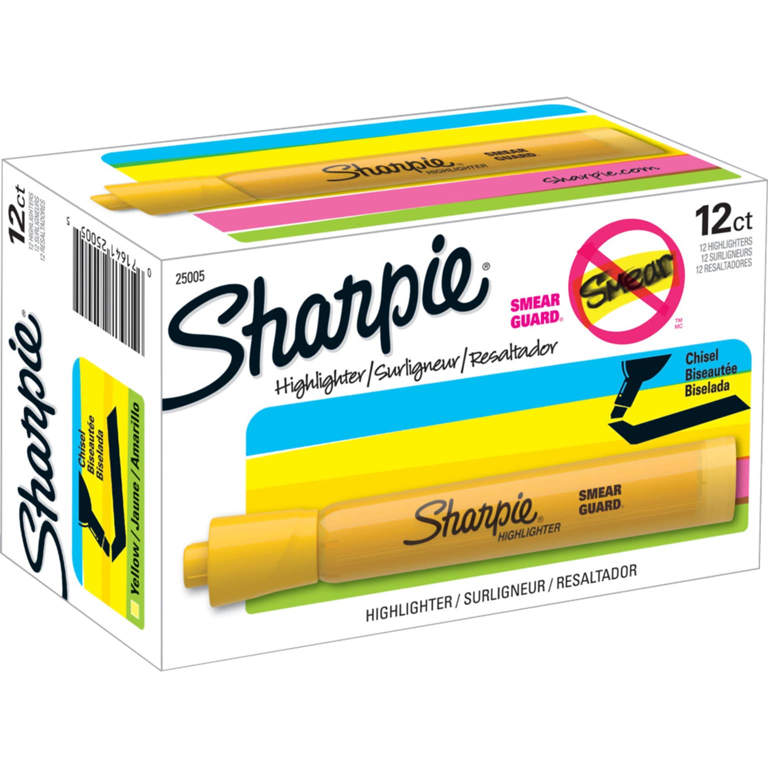 Sharpie Tank Highlighter, Chisel Tip, Yellow, Dozen (25005)