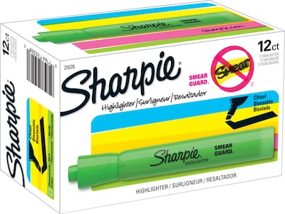 Sharpie Tank Highlighter, Chisel Tip, Fluorescent Green, Dozen (25026)