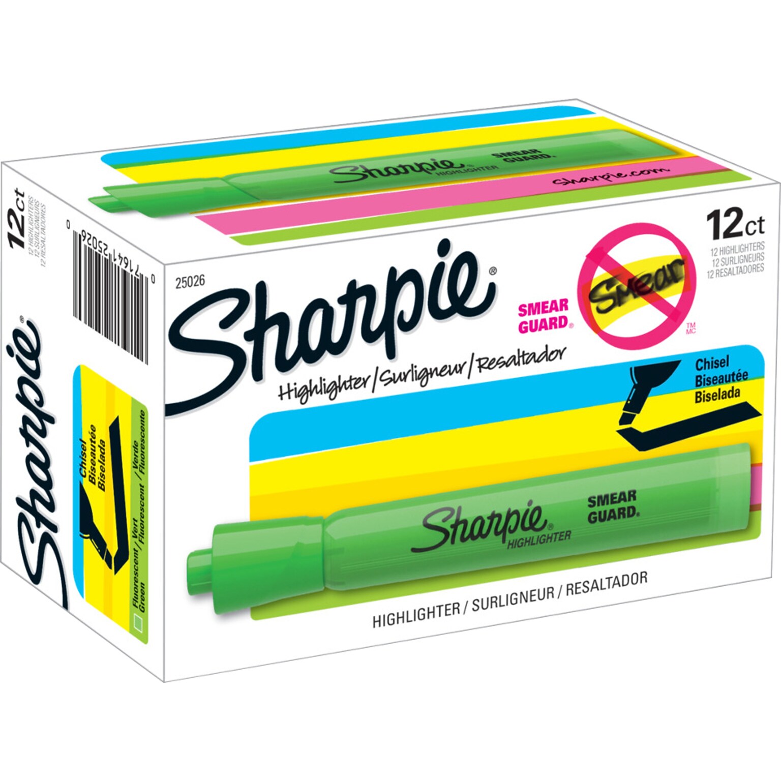 Sharpie Tank Highlighter, Chisel Tip, Fluorescent Green, Dozen (25026)