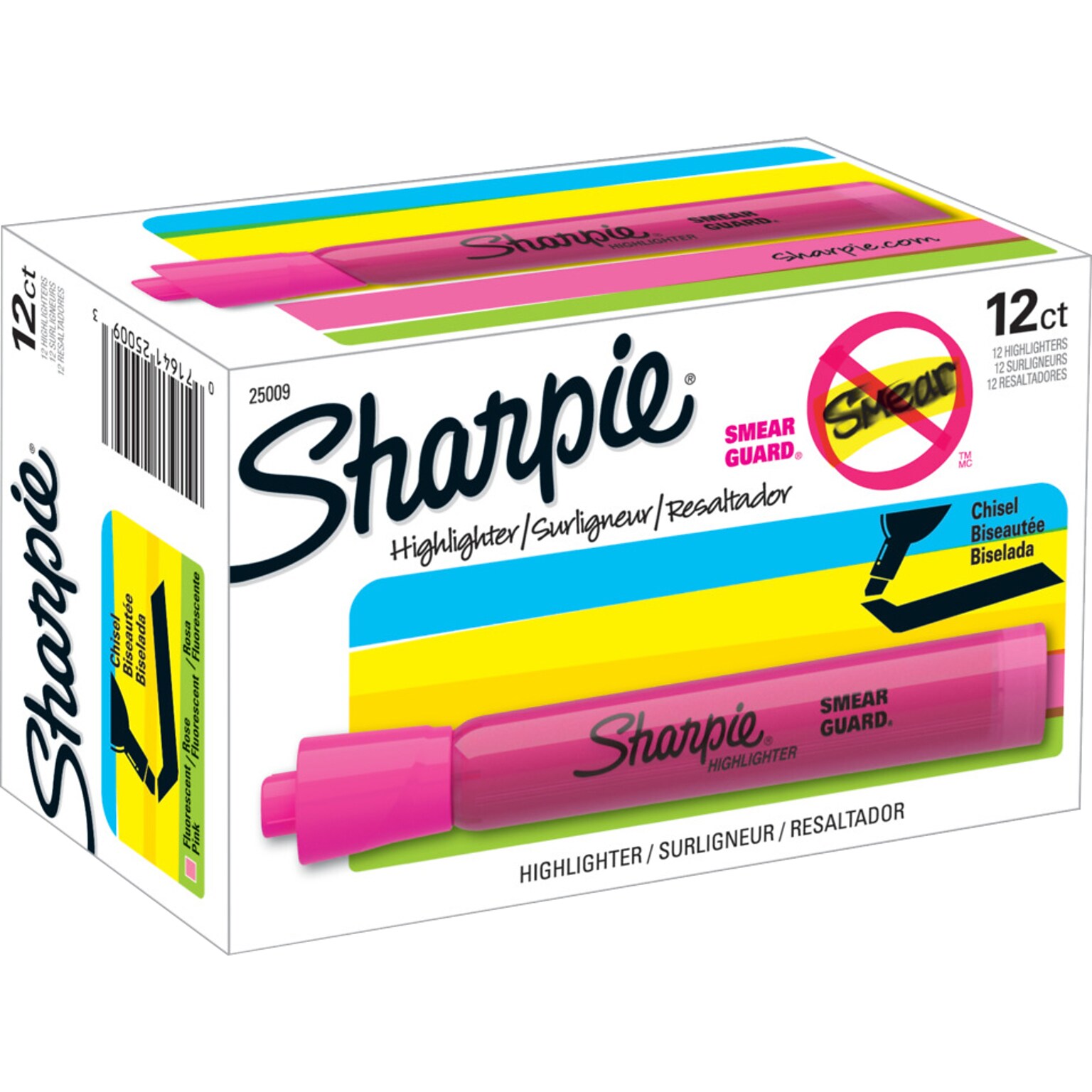 Sharpie Tank Highlighter, Chisel Tip, Pink, Dozen (25009)