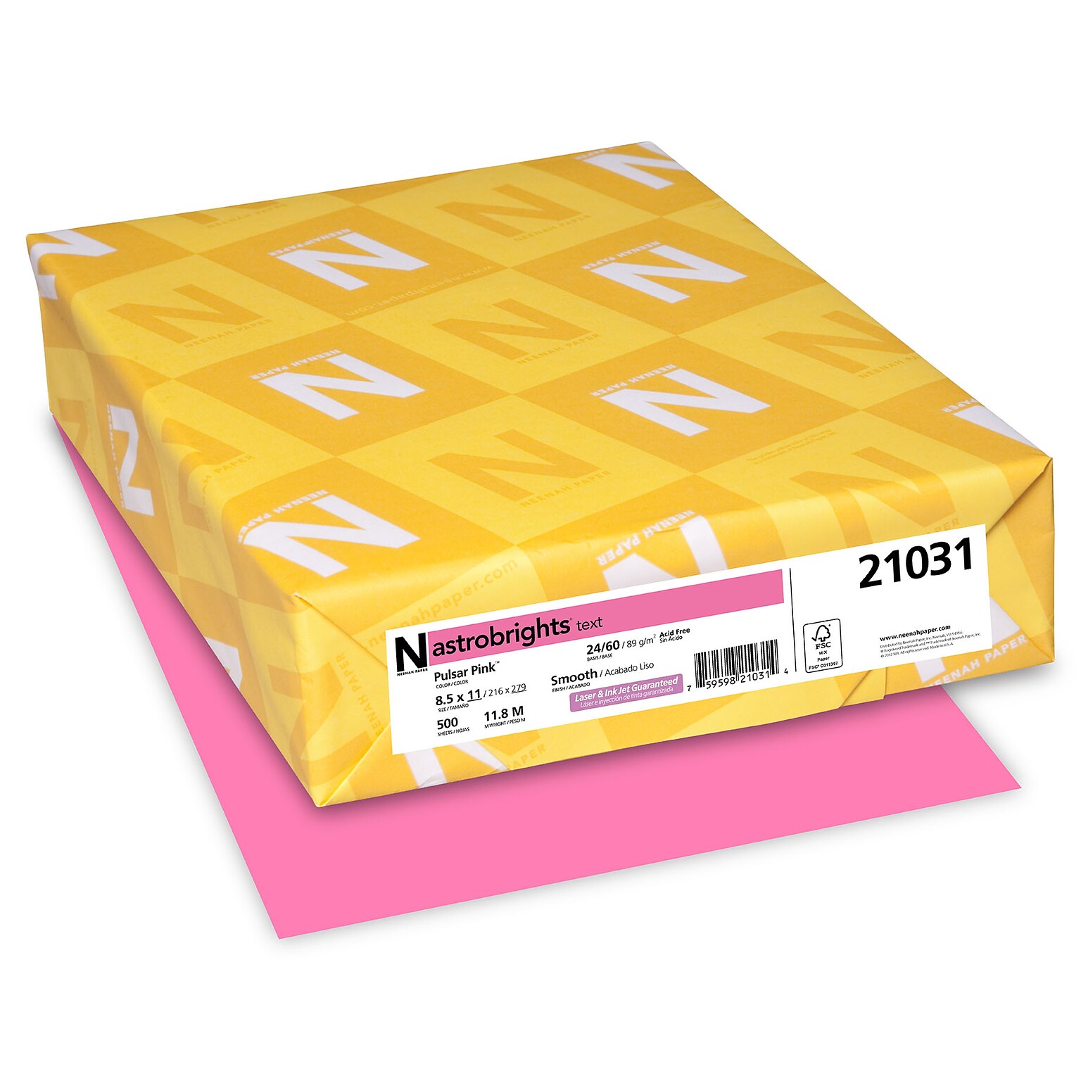 Astrobrights Colored Paper, 24 lbs., 8.5 x 11, Pulsar Pink, 500 Sheets/Ream (21031)