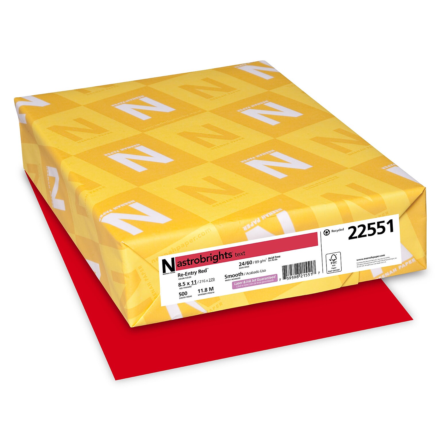 Astrobrights Colored Paper, 24 lbs., 8.5 x 11, Re-Entry Red, 500 Sheets/Ream (22551)