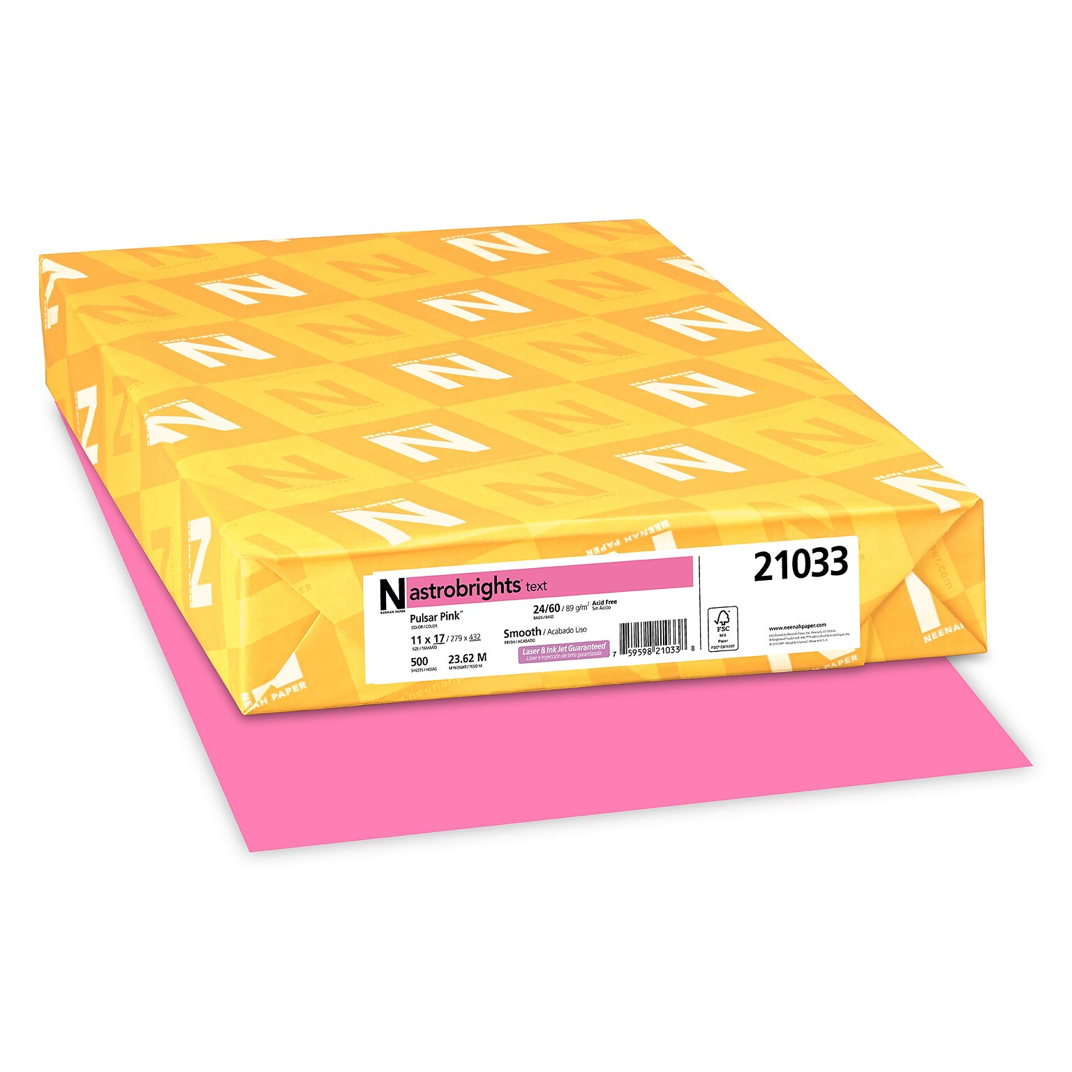 Astrobrights 11 x 17, Colored Paper, 24 lbs., Pulsar Pink, 500 Sheets/Ream (21033/22623)