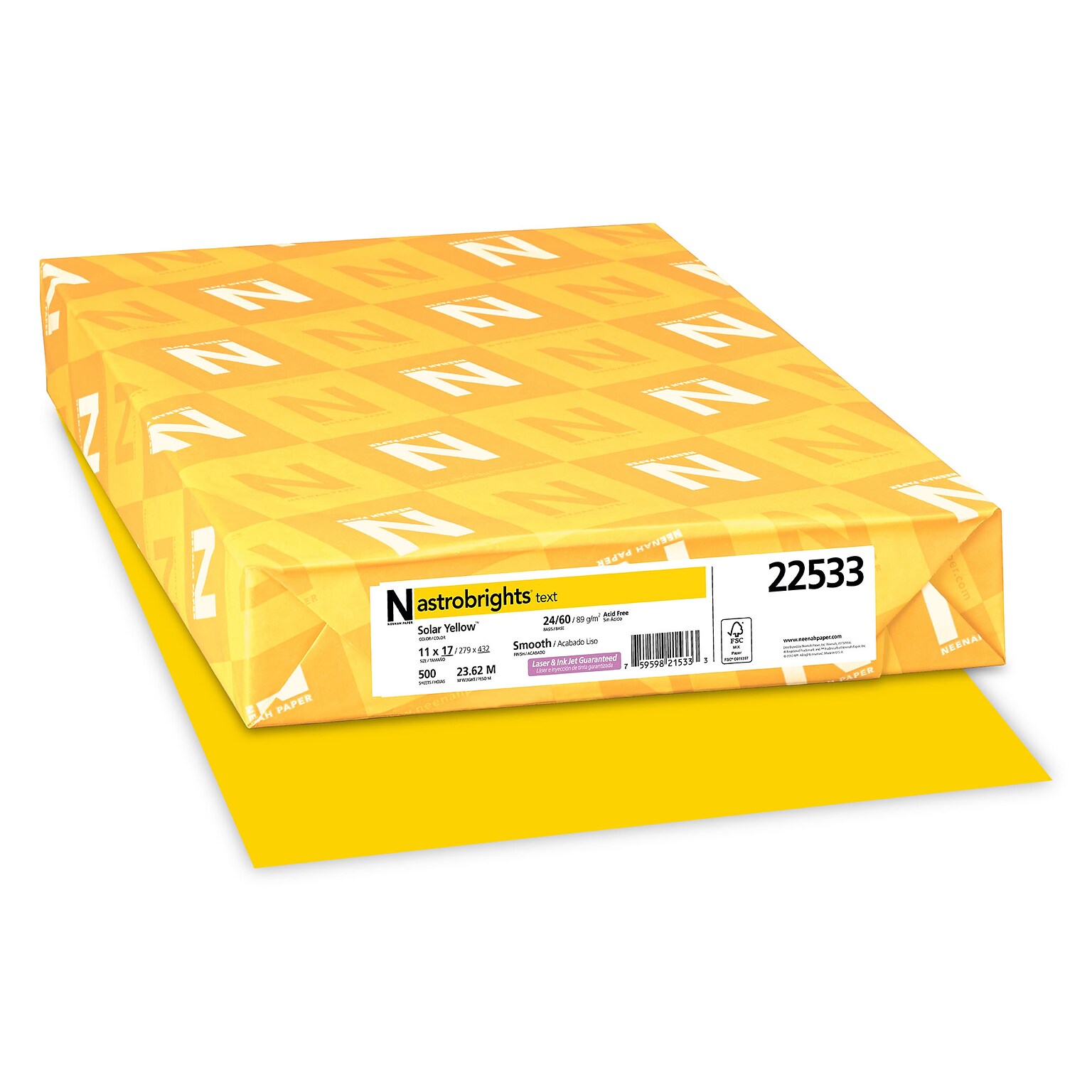 Astrobrights Colored Paper, 24 lbs., 11 x 17, Solar Yellow, 500 Sheets/Ream (22533)