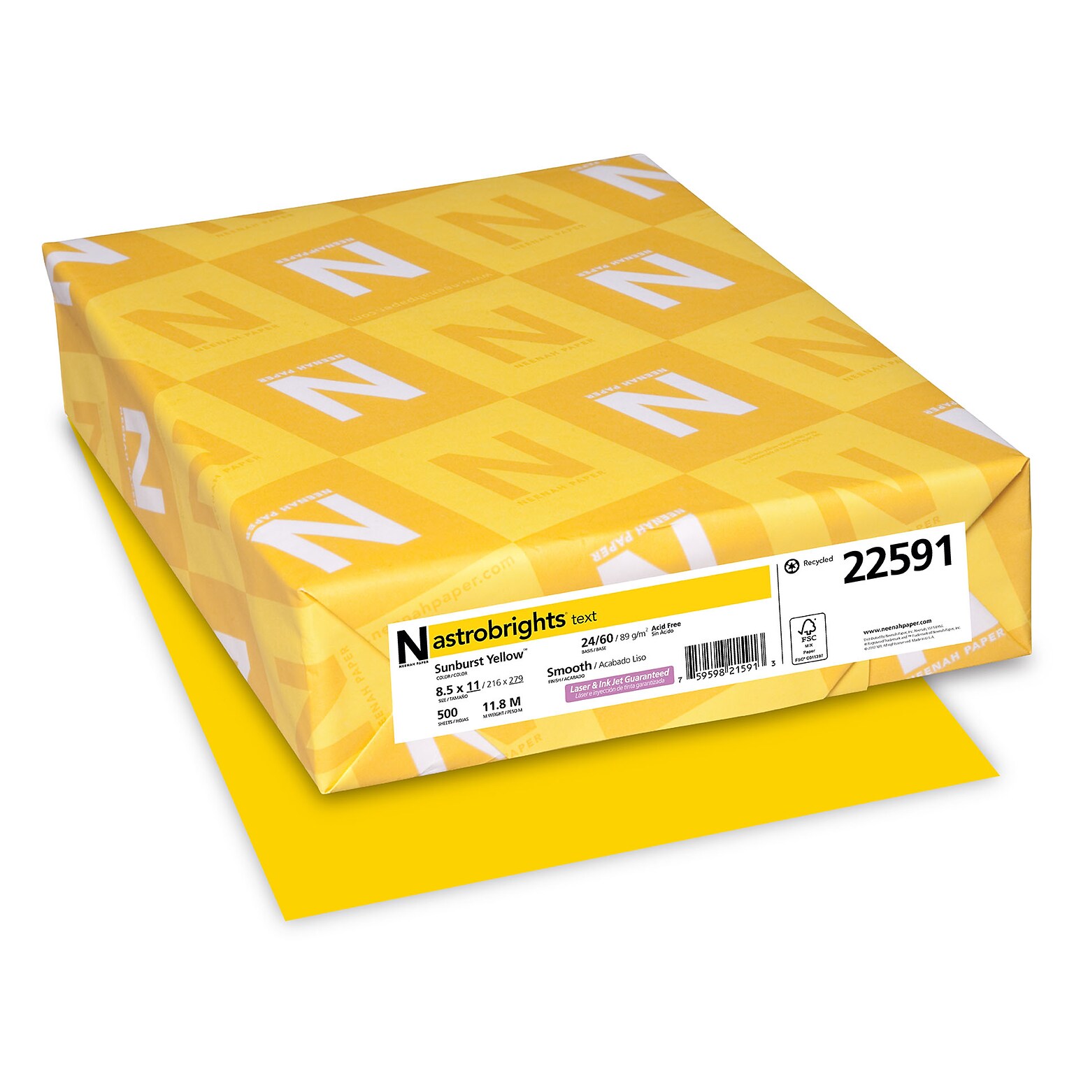 Astrobrights Colored Paper, 24 lbs., 8.5 x 11, Sunburst Yellow, 500 Sheets/Ream (WAU22591)