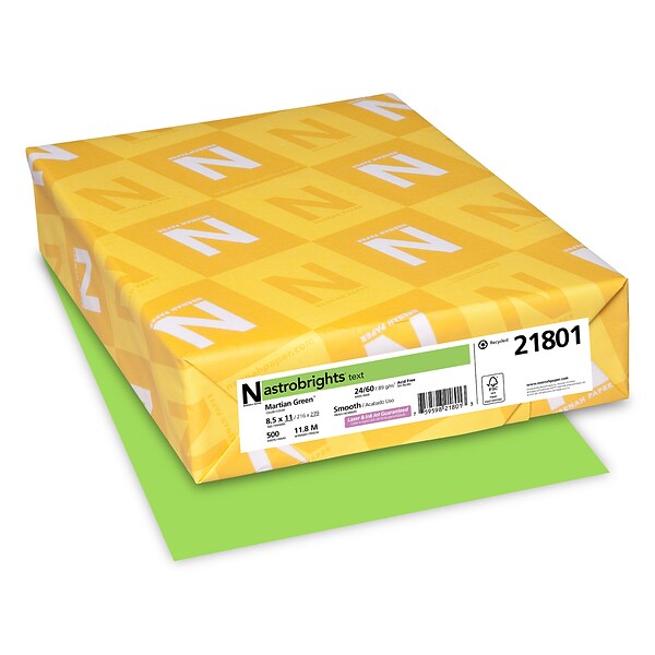 Astrobrights Colored Paper, 24 lbs., 8.5 x 11, Martian Green, 500 Sheets/Ream (21801)